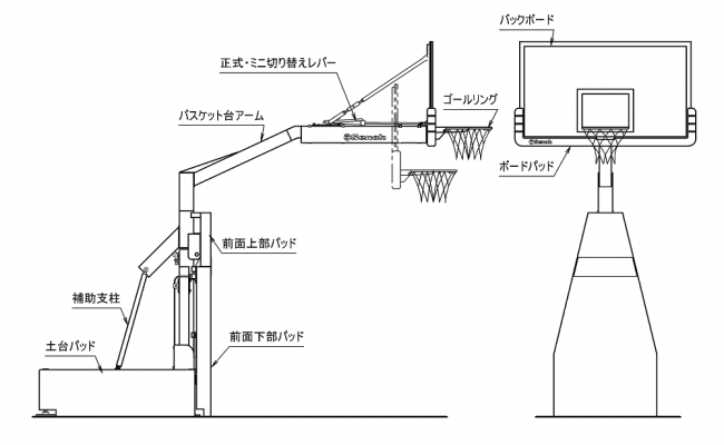 DA071~ 移動式バスケットゴール台 パラレルゴール21 | Senoh セノー