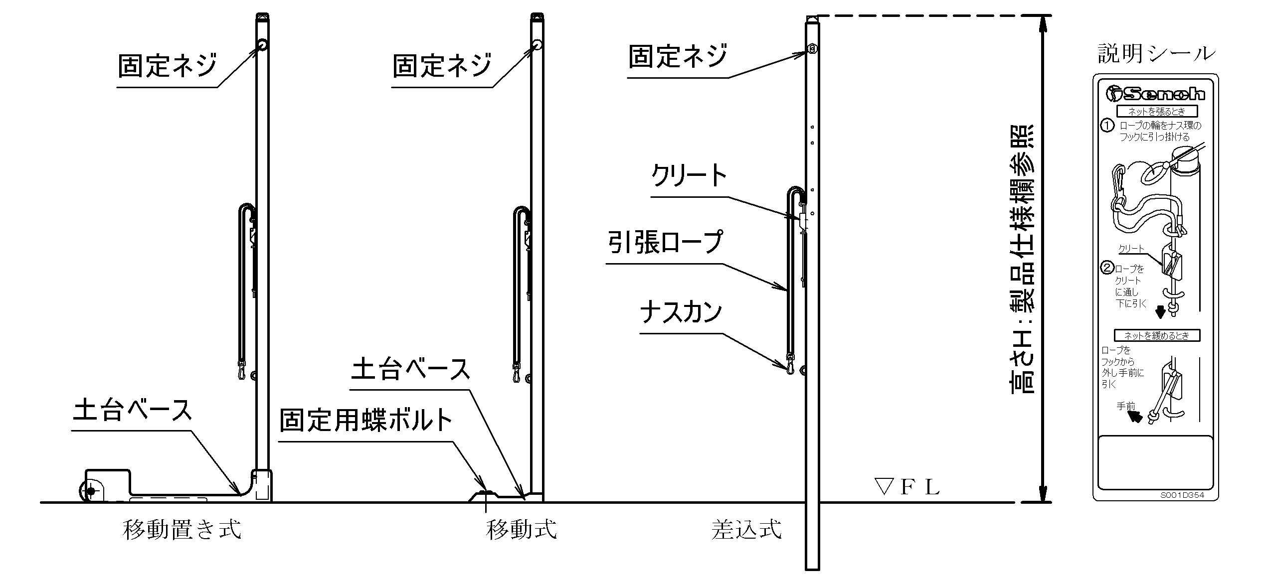 Dg0111 Dg1031 Dg31 De4521 De47 バトミントン支柱 兼用支柱 Senoh セノー株式会社